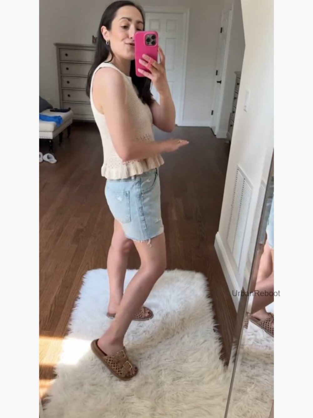 Crochet Crop Tank Top Sleeveless Knit Sweater Vest Ruffle Hem - Picture 7 of 7